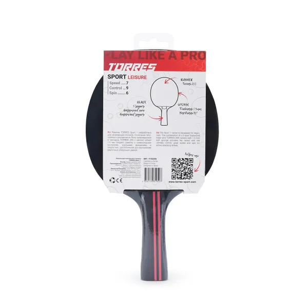 Ракетка для н/т TORRES Sport 1*, TT23005 для любителей, накладка 1,5 мм, конич. ручка за 991.10 ₽ в Тольятти